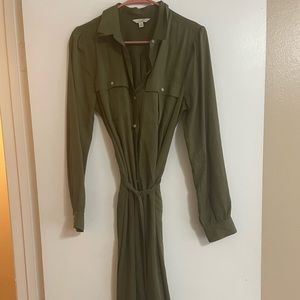 Lucky brand Long button up dress with tie around the waist area / so cute!!!